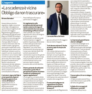 Privacy: la mia intervista sulle novità introdotte dal GDPR (Bresciaoggi, 9 maggio 2018)